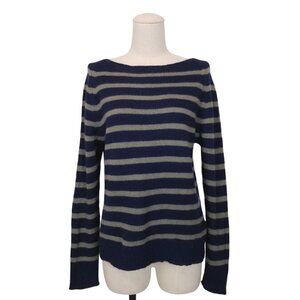 Jigsaw Edie Cashmere Sweater Navy Blue Gray Stripe Sz Large